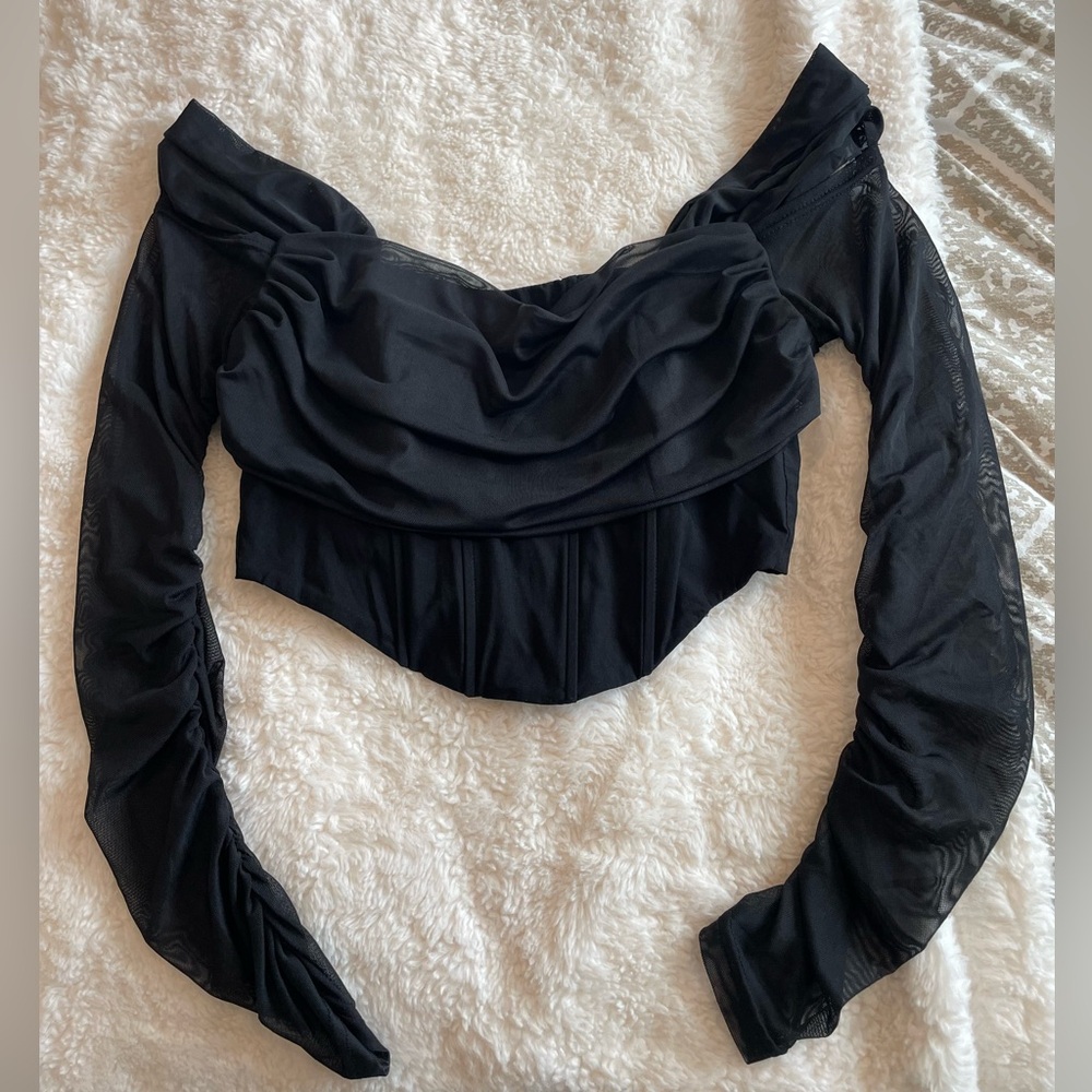 NWOT Amazon Black Sheer Off-Shoulder Top